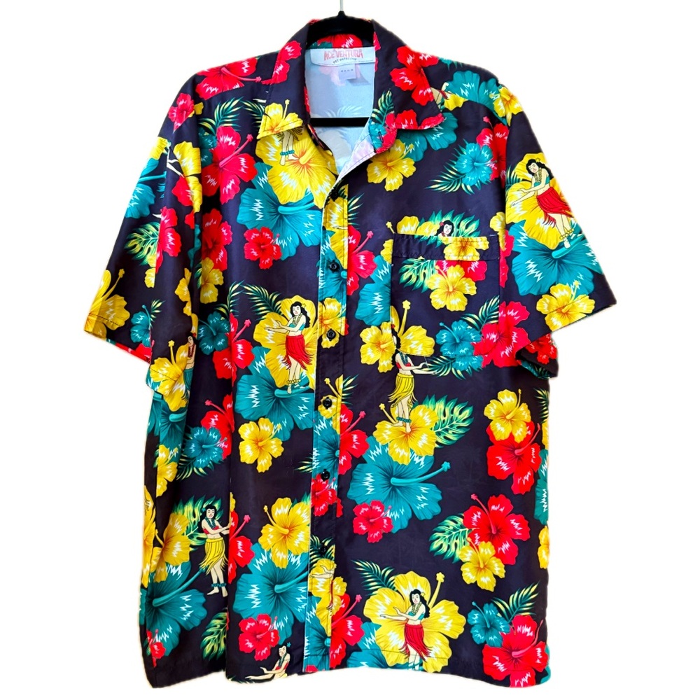 ACE VENTURA Pet Detective Hula Girl Hawaiian Shirt Size XL